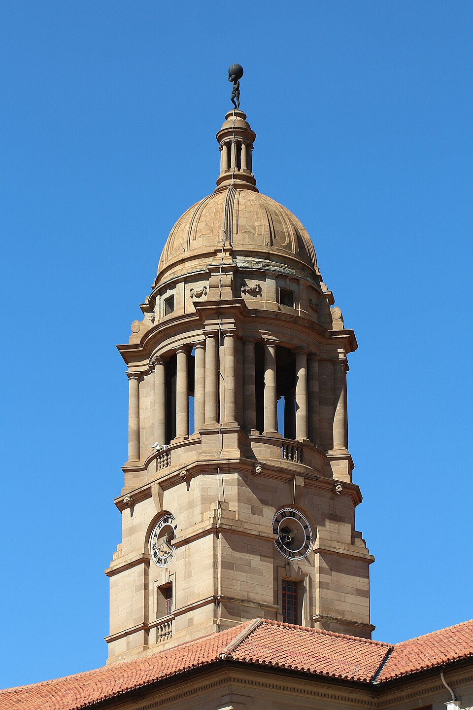 Sandstone east tower of the Union Buildings in Pretoria, photographed in 2017.